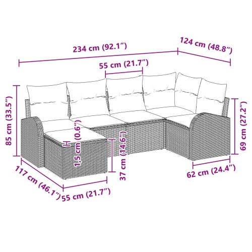 Градински Софа Комплект 6 pcs Кафяво Полипропилен Ратан