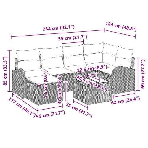 Градински Софа Комплект 7 pcs Кафяво Полипропилен Ратан