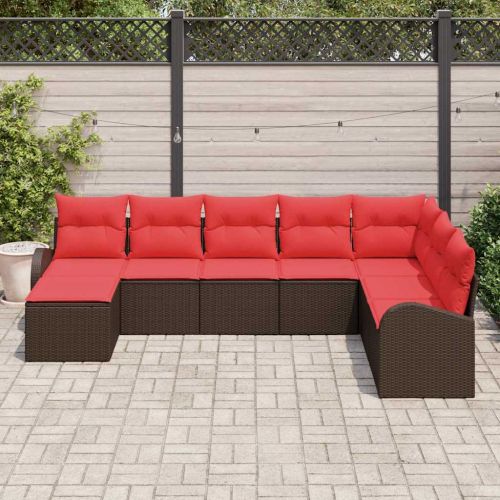 Градински Софа Комплект 8 pcs Кафяво Полиратан