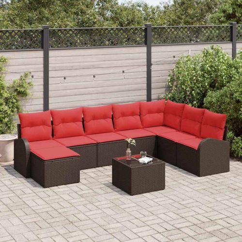 Градински Софа Комплект 9 pcs Кафяво Полипропилен Ратан