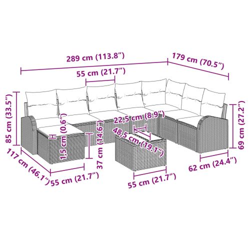Градински Софа Комплект 9 pcs Кафяво Полипропилен Ратан