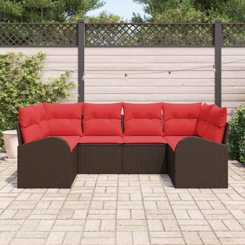 Градински Софа Комплект 6 pcs Кафяво Полипропилен Ратан