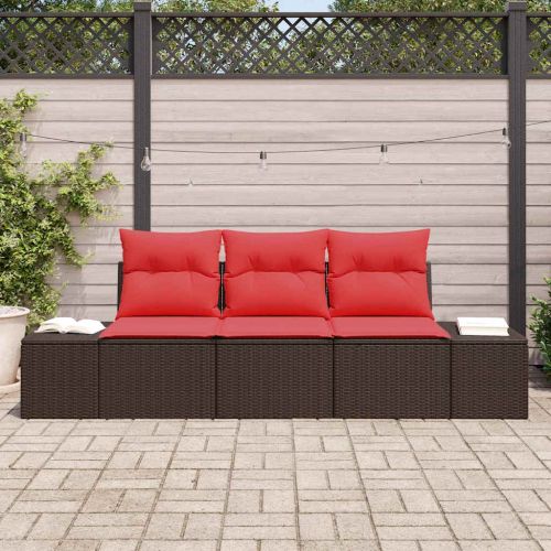 Комплект дивани с възглавница 3 pcs Кафяво полиратан