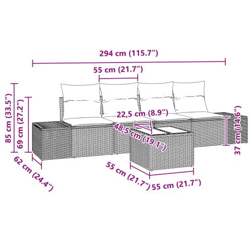 Комплект дивани с възглавница 5 pcs Кафяво полиратан