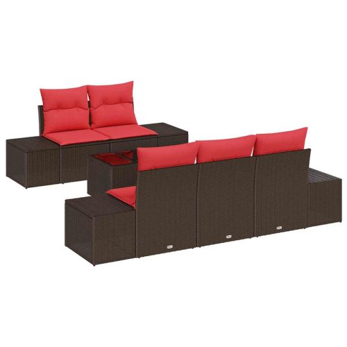 Градински Софа Комплект с възглавница 6 pcs Кафяво полиратан
