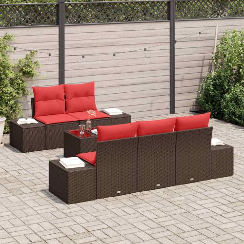Градински Софа Комплект с възглавница 6 pcs Кафяво полиратан