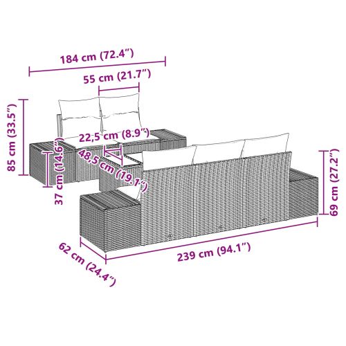Градински Софа Комплект с възглавница 6 pcs Кафяво полиратан