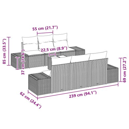 Градински Софа Комплект с възглавница 7 pcs Кафяво полиратан