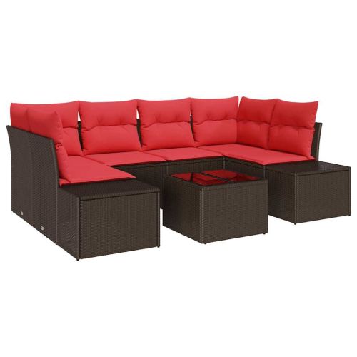 Градински Софа Комплект с възглавница 7 pcs Кафяво полиратан