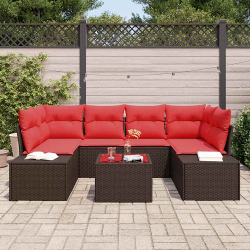 Градински Софа Комплект с възглавница 7 pcs Кафяво полиратан