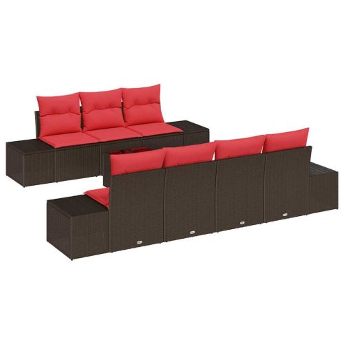 Градински Софа Комплект с възглавница 8 pcs Кафяво полиратан