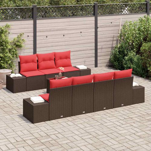 Градински Софа Комплект с възглавница 8 pcs Кафяво полиратан