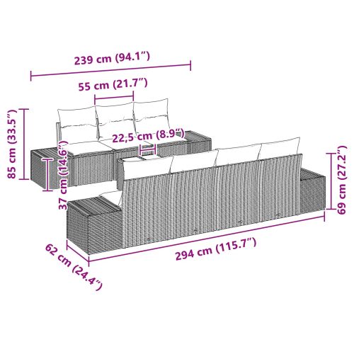 Градински Софа Комплект с възглавница 8 pcs Кафяво полиратан