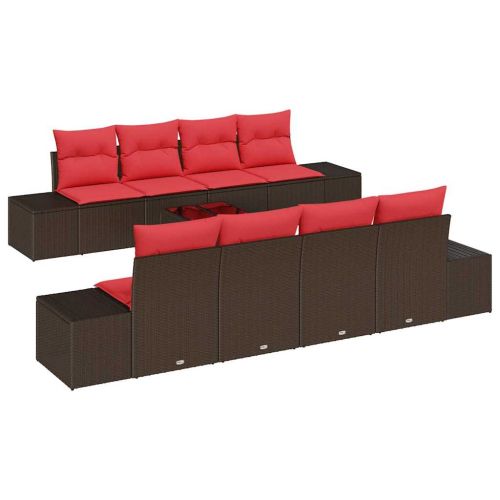 Градински Софа Комплект с възглавница 9 pcs Кафяво полиратан