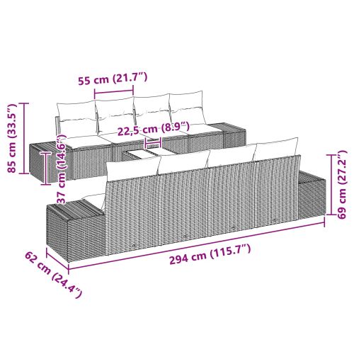 Градински Софа Комплект с възглавница 9 pcs Кафяво полиратан
