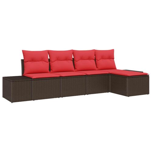 Градински Софа Комплект с възглавница 5 pcs Кафяво полиратан