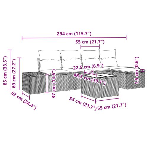 Градински Софа Комплект с възглавница 6 pcs Кафяво полиратан