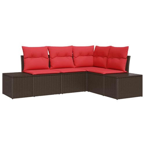 Градински Софа Комплект с възглавница 4 pcs Кафяво полиратан
