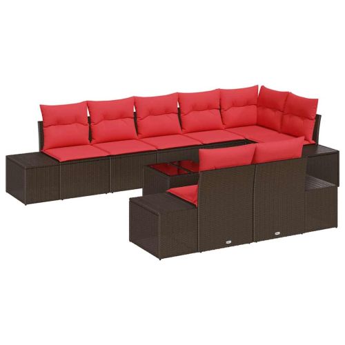 Градински Софа Комплект с възглавница 9 pcs Кафяво полиратан