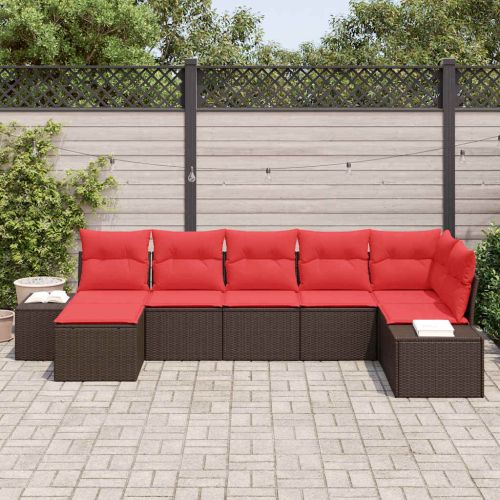 Градински Софа Комплект с възглавница 7 pcs Кафяво полиратан