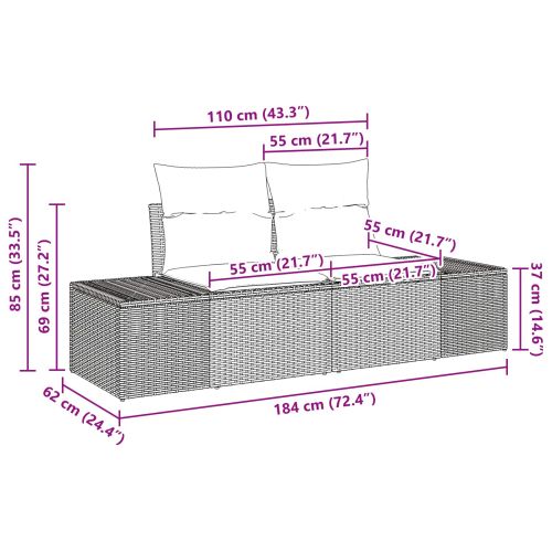Градински Софа Комплект с възглавница 7 pcs Кафяво полиратан