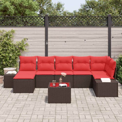 Градински Софа Комплект с възглавница 8 pcs Кафяво полиратан