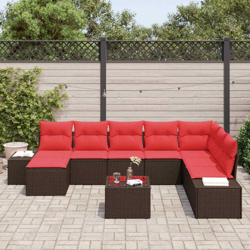 Градински Софа Комплект с възглавница 9 pcs Кафяво полиратан