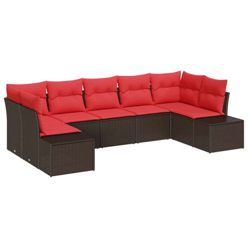 Градински Софа Комплект с възглавница 7 pcs Кафяво полиратан