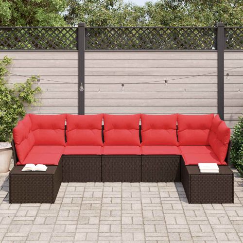 Градински Софа Комплект с възглавница 7 pcs Кафяво полиратан