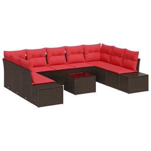 Градински Софа Комплект с възглавница 10 pcs Кафяво полиратан