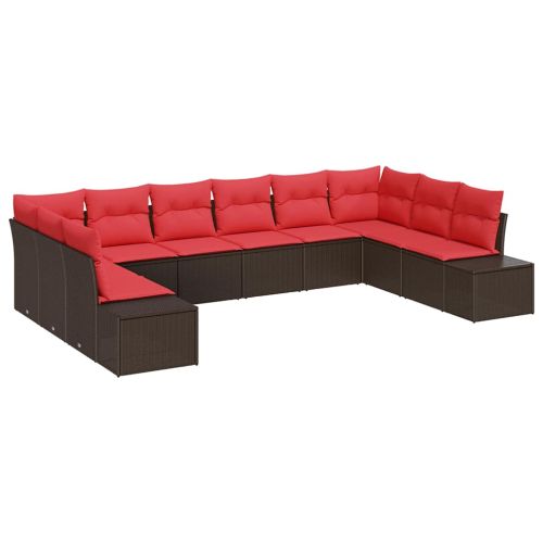 Градински Софа Комплект с възглавница 10 pcs Кафяво полиратан