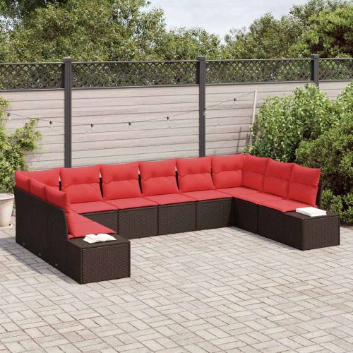 Градински Софа Комплект с възглавница 10 pcs Кафяво полиратан