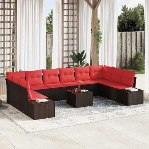 Градински Софа Комплект с възглавница 11 pcs Кафяво полиратан