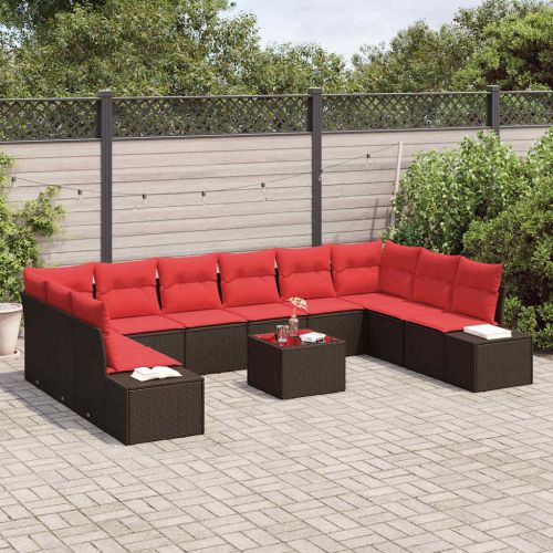 Градински Софа Комплект с възглавница 11 pcs Кафяво полиратан