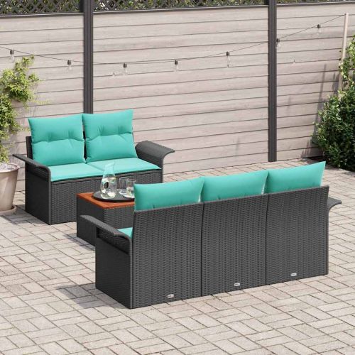 Градински Софа Комплект с възглавница 6 pcs Черно полиратан