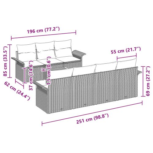 Градински Софа Комплект с възглавница 8 pcs Черно полиратан