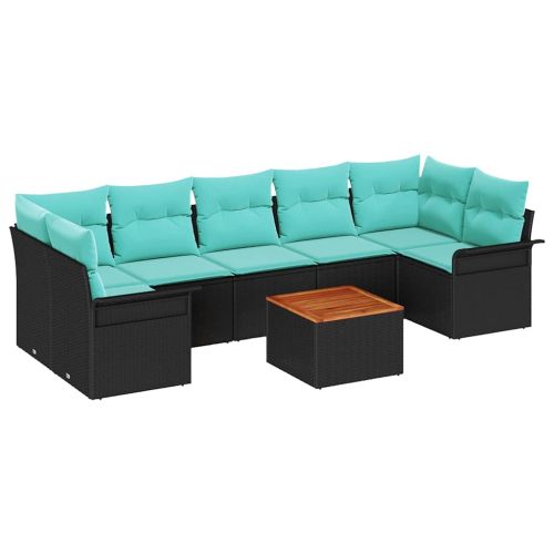 Градински Софа Комплект с възглавница 8 pcs Черно полиратан