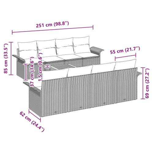 Градински Софа Комплект с възглавница 9 pcs Черно полиратан