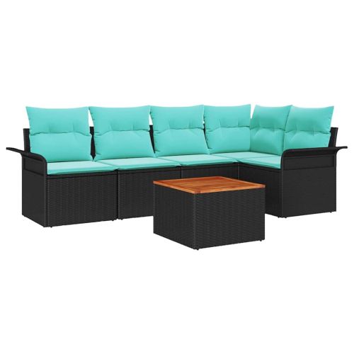 Градински Софа Комплект с възглавница 6 pcs Черно полиратан