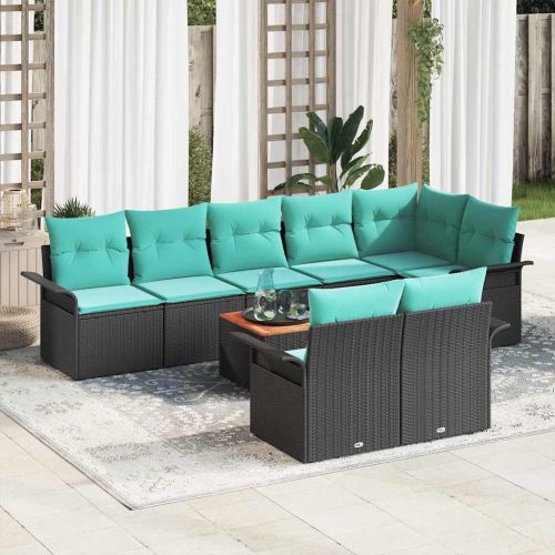 Градински Софа Комплект с възглавница 9 pcs Черно полиратан