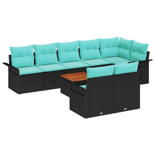 Градински Софа Комплект с възглавница 9 pcs Черно полиратан