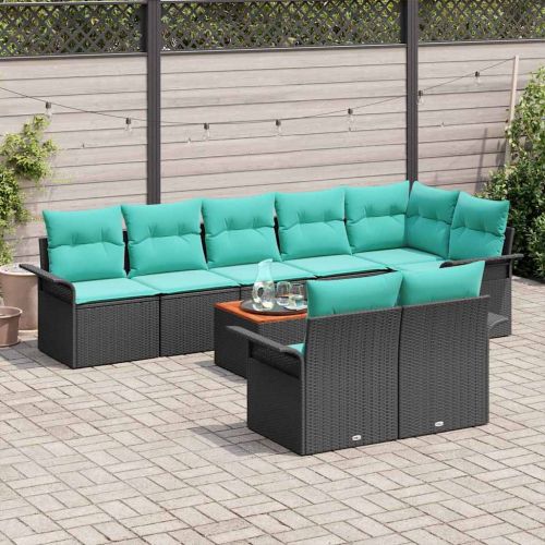 Градински Софа Комплект с възглавница 9 pcs Черно полиратан