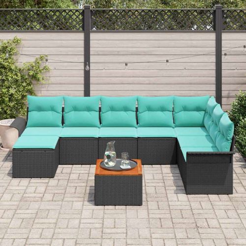 Градински Софа Комплект с възглавница 9 pcs Черно полиратан