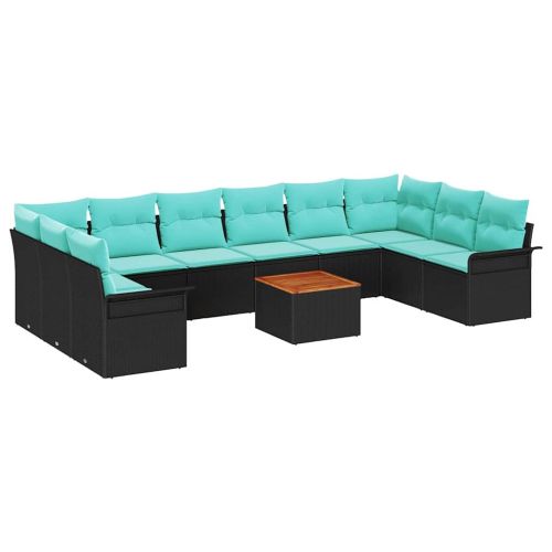Градински Софа Комплект с възглавница 11 pcs Черно полиратан