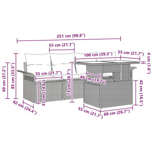 Градински Софа Комплект с възглавница 5 pcs Черно полиратан