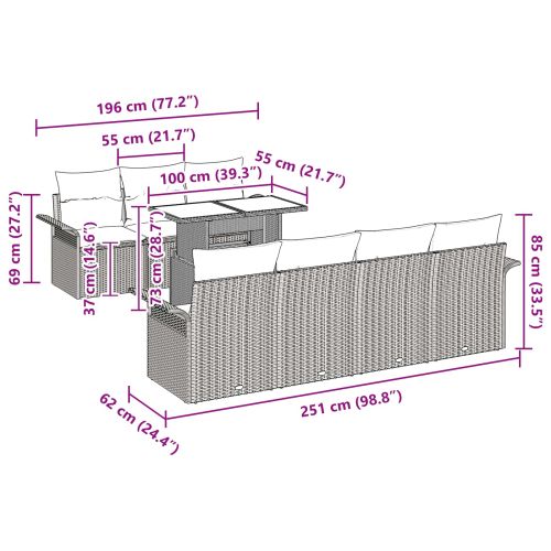 Градински Софа Комплект с възглавница 8 pcs Черно полиратан