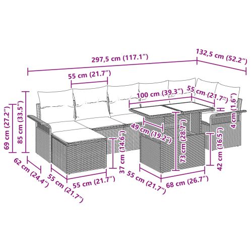 Градински Софа Комплект с възглавница 8 pcs Черно полиратан