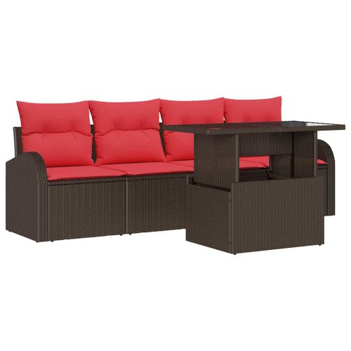 Градински Софа Комплект с възглавница 5 pcs Кафяво полиратан