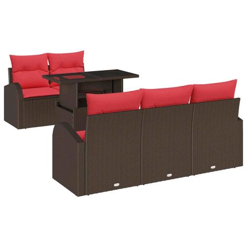 Градински Софа Комплект с възглавница 6 pcs Кафяво полиратан
