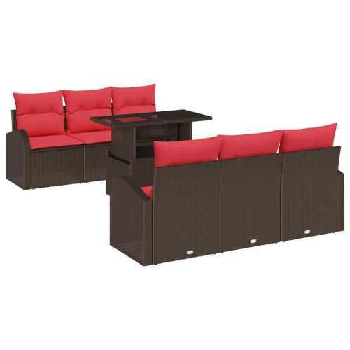 Градински Софа Комплект с възглавница 7 pcs Кафяво Полиратан